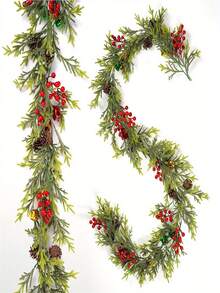 1pc Christmas Garland With Red Berries - Artificial Pine Needle Wreath For Mantle, Door, And Home Party Decor, Festive Holiday Decoration, Garden Style, Perfect For Creating A Cozy And Inviting Atmosphere, Christmas Decorations
