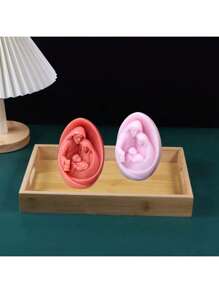 3D圣母玛利亚与耶稣圣婴硅胶蜡烛模具，DIY耶稣一家装饰香薰蜡烛硅胶模具 - 白色 - 查看 5