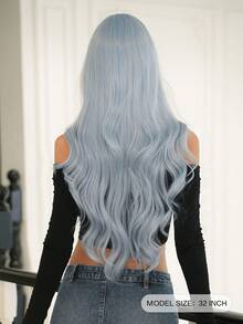 7JHH WIGS Blue Highlight Wigs Loose Extra Long Wavy Wigs For Women, Synthetic Wave Curly Wig With Bangs, Silky Soft Heat Resistant Fiber Hair For Halloween Cosplay Wear, Music Festivals Celebrations Party Use 30 Inch - 挑染藍色 - 查看 2