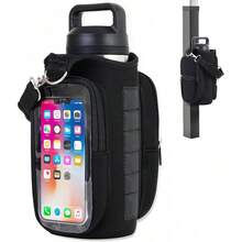 Bolsa de gimnasio magnética con soporte para botella de agua, bolsillos para teléfono y correa para el hombro, 5 imanes incorporados. - Negro - Ver 1