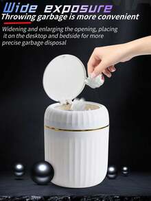 1pc Press-Top Mini Trash Can - Durable PP Material, Compact Desktop Waste Basket For Office, Bedroom, Living Room - Home Garbage Container With Lid For Return School Premium Simple Covered Trash Can, Fashionable White Wastebasket, Desktop Garbage Can With Lid For Living Room, Bedroom, Kitchen, Bathroom, Office