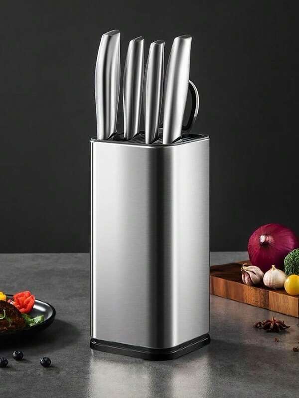 Stainless Steel Square Knife Block, Kitchen Utensil Holder, Plastic Storage Rack, Multi-Function Plastic Organizer, Tableware Storage Box