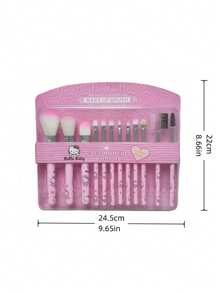 Set di 15 pennelli trucco per signora Hello Kitty di Sanrio, set di pennelli trucco professionali - Blush in polvere rosa, matita sopracciglia, rossetto, ombretto, set di pennelli e cuscinetto per cipria, adatto per principianti