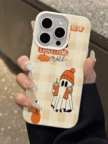 1pc Fashion Autumn Halloween Pumpkin & Ghost Pattern Litchi Texture Anti-Drop Soft Phone Case Protective Cover Compatible With Apple/Redmi/ Phones - Multicolor - View 4