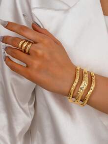 Minimalist Bohemian Style Adjustable Wrapped Textured Geometric Line Bangle Jewelry Set