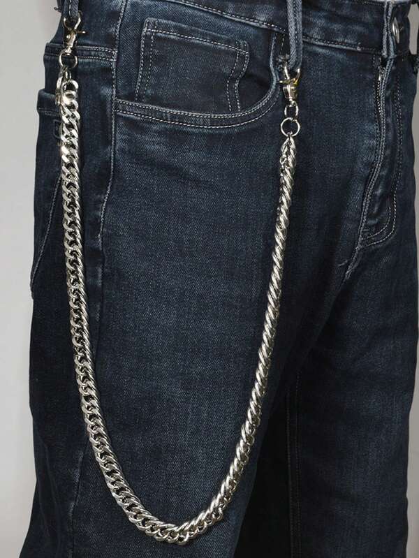 1 قطعة سلسلة جينز بتصميم عصري بسيط بطراز البانك روك والهيب هوب والمعدن، سلسلة سميكة لتزيين الخصر، إكسسوار مناسب للاستخدام اليومي للرجال، هدية