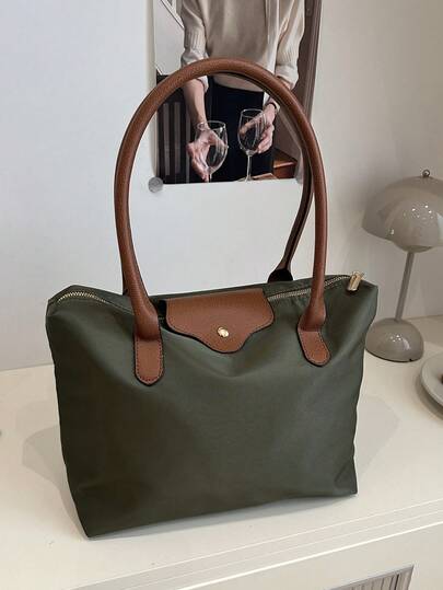 A Simple And Versatile Solid Color Casual Tote Bag, Large Capacity, With Zipper, Can Be Worn As A Shoulder Bag, Suitable For Shopping, Vacation, Work And Commuting And Other Occasions. Women's Fashion Shoulder Handbag, Women's Fashion Bag.