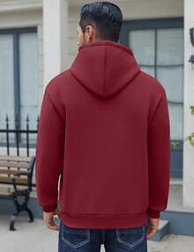 Men Cotton Fleece Hooded Sweatshirt Casual Long Sleeve Hoodies Pullover Fashion Drawstring Hoodie With Kanga Pocket - Màu Đỏ Sâu - Xem 5