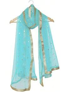 Woman's Embellished Net Dupatta Scarf Shawl Wrap Soft Bridal Wedding - Sky Blue - 查看 3