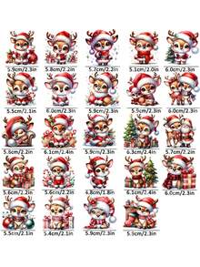 4 hojas de pegatinas de transferencia por frotamiento UV DIY con 24 patrones lindos de renos, ciervos y alces para regalos, diarios, tumblers, tazas de café, botellas, jarrones, laptops, fundas de teléfonos, tarjetas de felicitación, ilustraciones, scrapbooking, adornos navideños y decoración del hogar para fiestas