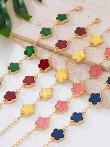 Set de 5 piezas Pulseras elegantes y clásicas con dijes de trébol de la suerte de colores vibrantes y alegres para mujeres, apilables y combinables - Multicolor - Ver 4