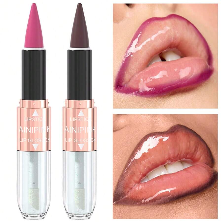 AINIPINK Lip Gloss + Lipstick 2-In-1 Matte Finish, Waterproof, Non-Fading, Non-Stick To Cups, Moisturizing, Perfect Makeup Choice, Suitable For Both Daily And Holiday Makeup - Nhiều màu - Xem 1