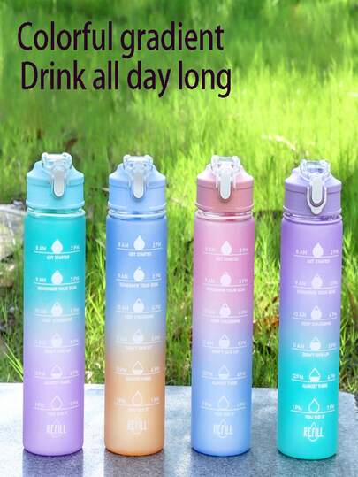 1pc New Gradient Color Large Capacity Straw Cup, Outdoor Sports Bounce Lid Water Bottle, Plastic Cup Suitable For Printing