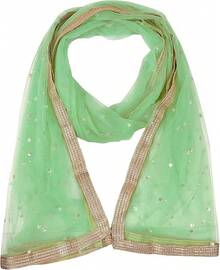 Woman's Embellished Net Dupatta Scarf Shawl Wrap Soft Bridal Wedding - Light Green - 查看 3