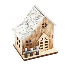 هدية عيد الميلاد ديكور عيد الميلاد منزل خشبي مضاء بإضاءة LED كوخ خشبي لعيد الميلاد ديكور مكتب عيد الميلاد