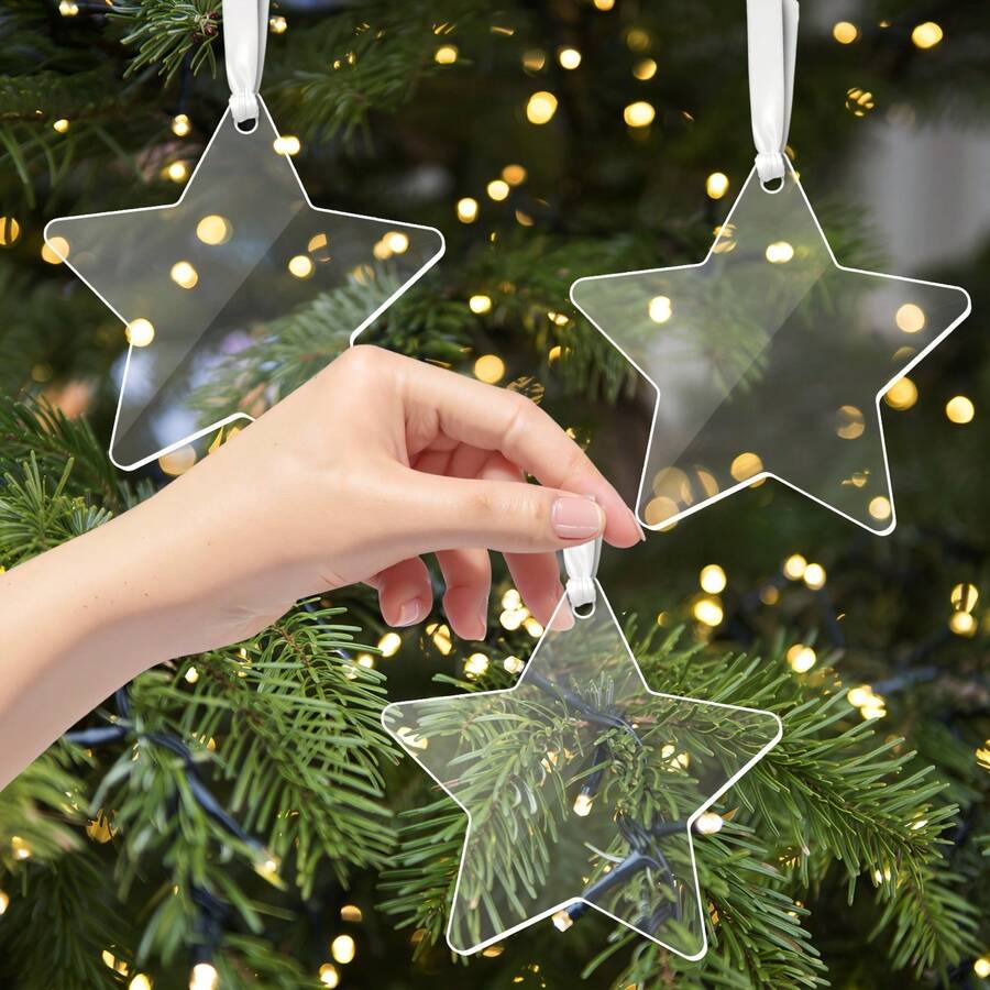 10pcs Clear Acrylic Christmas Ornaments, Blank Acrylic Decoration For Carving DIY Projects And Art Crafts, Holiday Decoration Hanging Ornaments,Christmas Decor