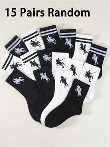 5双,1双,男女通用,小马,绅士骑马,马球元素,马球步行印花中筒袜,泡泡袜,蕾丝袜,泡泡蕾丝袜,流苏袜,婴儿必需品 - 黑色 - 查看 20