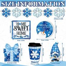 11pcs/Set Hello Winter Blue Snowman Snowflake Gnome Cup Wooden Ornaments Artwork Christmas Layered Tray Decorations Christmas Table Centerpiece Decorations For Living Rooms Bedrooms Dining Rooms And Offices Christmas Gifts (No Tray) - Blue - View 2
