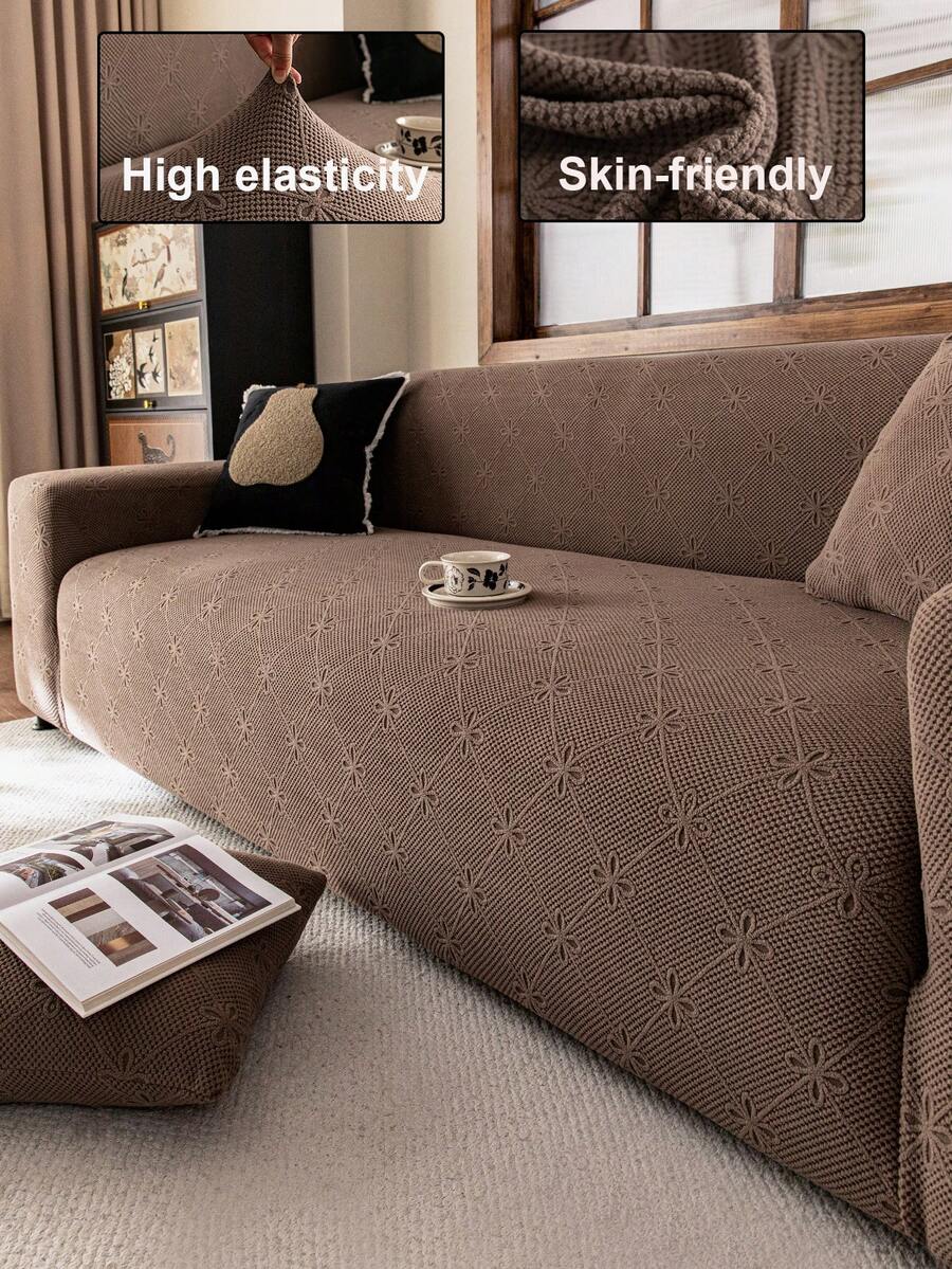 1 件叶子图案弹力沙发套 - 可机洗，客厅防滑沙发保护套，适合单人至四人沙发，白色纹理面料，四季皆宜，客厅必需品 | 极简主义沙发套 | 舒适贴合沙发套，沙发套