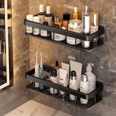 2pcs No Drill Bathroom Shelf, Wall Mounted Bathroom Shower Organizer Rack, Bathroom Vanity Storage Shelf, Bathroom Wall Mounted Shelf Bathroom Accessories Bathroom Tools Bathroom Accessories