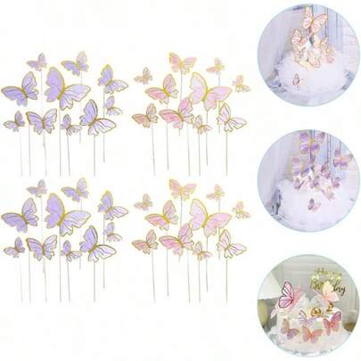 40 件蝴蝶蛋糕装饰，可食用 3D 纸质生日蛋糕装饰品