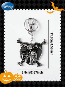 Disney 1/2PCS Officially Licensed Keychain Jack And Sally Heart Shape Couple Pendant Or Jack In Coffin Cartoon Bag Clip Collectible Keyring Accessories Fans Halloween Christmas Gift Anniversary Present - Silver Black - View 3