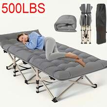 [Outdoor Folding Bed] 75-Inch Outdoor Folding Bed, Camping Bed With Flip Mattress, Portable Foldable Guest Bed With 600 Lbs Capacity, Heavy-Duty Bed With Carry Bag For Teens, Adults, Travel, Garden, Balcony, Available In Grey And Light Blue