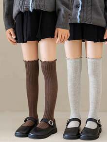 1双/3双儿童秋冬针织条纹过膝袜，女童过膝袜 - 彩色 - 查看 7