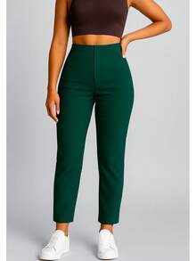 Stretch Pleated Trousers For Women - Dark Green - View 4