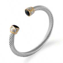 سوار ذهبي اللون من الصلب المقاوم للصدأ بتصميم هندسي اسطواني قابل للتعديل ، سوار مجدول مناسب للأزواج