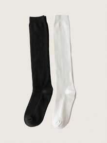 1双/2双/5双装 女士纯色保暖过膝袜，秋冬季百搭舒适