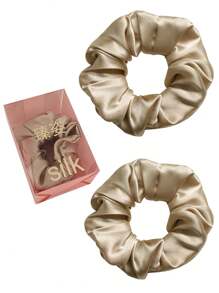 2 Pcs Handmade 3.5cm Wide Silk Crepe Satin Hair Scrunchies, Soft And Smooth With Texture, Suitable For Gift Giving,Hair Accessories,Scrunchy Hair Ties