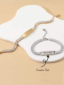 1pc Customized Engraved Stainless Steel Bracelet, Suitable As Gift For Friends, Couples, Family On Holidays - Multicolor - View 1