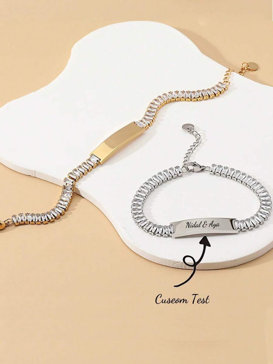 1pc Customized Engraved Stainless Steel Bracelet, Suitable As Gift For Friends, Couples, Family On Holidays - Multicolor - View 1