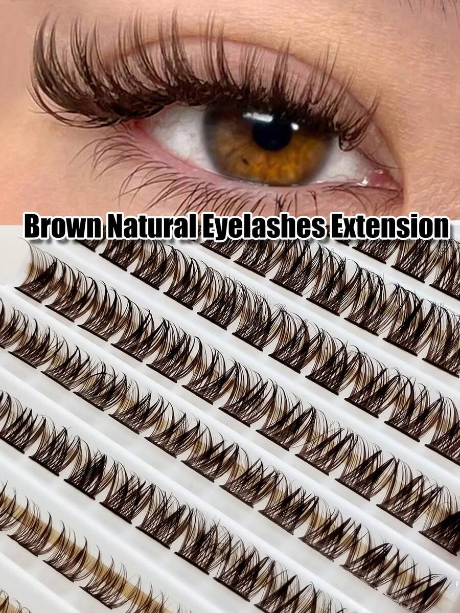 Rikuaild 120片D型卷翘棕色自然浓密假睫毛，柔软蓬松的仿貂毛材质，适合日常妆容、复活节、母亲节、开学季、生日礼物等场合。可重复使用的棕色单根假睫毛，可用于化妆、睫毛簇、单根假睫毛等。