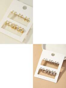 6/12pairs/Set Minimalist Metal C-Shape Hoop Earrings, Multipurpose Earrings Set For Women, Everyday Wear - Multicolor - View 4