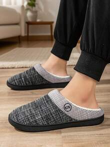 Large Size Men's Slippers For Fall & Winter, Classic Indoor Slippers With Anti-Slip Outsole, Soft & Comfortable, Minimalist Design, Couple Casual Home Slippers - Grey - View 7