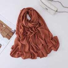 1pc Women's Wide-Banded Solid Color Breathable Head Scarf, Classic Minimalist Lightweight Long Scarf, Women's Daily Headwrap, Elegant Shawl