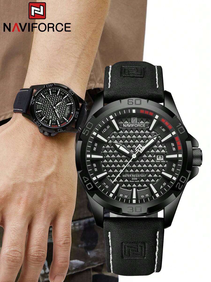 Đồng hồ nam thời trang NAVIFORCE, dây da, chống nước, thể thao, có lịch