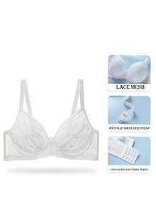 2 件黑白蕾丝文胸，超薄无钢圈软杯性感透气内衣 - 彩色 - 查看 6