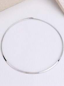 1Pc Choker Collar For Women 14K Gold Plated Silver Stainless Steel Metal Collar Choker Necklace Statement Open Cuff Bangle Necklace For Women - 經典銀色 - 查看 6