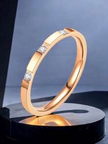 1 Peça Anel de Casal Fashionable em Aço Inoxidável, Joias Douradas e Prateadas, Anéis de Noivado Quadrados Brilhantes de Zircônia Cúbica, Acessórios de Casamento e Noivado