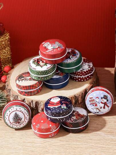 12pcs Mini Christmas Round Iron Box,Christmas Party Supplies, Portable Covered Mini Jars, Food Gift Boxes, Keys, Headphones, Coins, Wallets, Souvenirs, Vintage Metal Storage Jars, Christmas Party Supplies, Inventory Filling Gifts, Christmas Decorations, Christmas Bags, Christmas Decorations