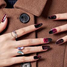 Halloween Red Press On Nails Medium Almond, Dark Glossy Jelly Soft Gel Glue On Nails Stiletto, Emo Fake Nails Short Oval, Reusable Acrylic Stick On False Nails Kit For Women,17114305 - 青檸色 - 查看 5