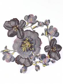 1pc Black Embroidered Water-Soluble Lace Fabric Patch, Traditional Chinese Peony Flower Fabric Applique - Black - View 5