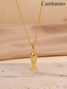 Camhanno 1 Piece Elegant Stainless Steel Bead Small Fish Pendant Necklace For Daily Wear And Parties, Ideal Holiday And Birthday Gift - Gold - View 7