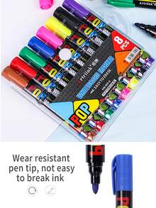 1pc 12 Colors/8 Colors Whiteboard Marker Pens, Large Capacity Refillable, Broad & Round Tip, For Teachers, Students, Drawing Boards, Writing