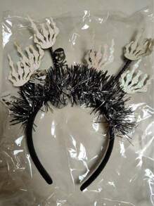 1pc New Halloween Headband With Pumpkin, Spider, Fur Decor, Funny Radial Tinsel Hair Accessory For Halloween Party