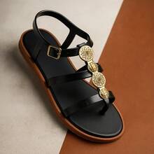 Women's Luxury Gladiator Flat Sandals With Thin Straps - Caribbean - màu đen - Xem 7