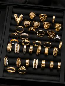 5/10/20/30/40/50/60pcs Fashionable Personalized Accessories For Men, Roman Numeral Single Chain Smooth Cross Ring Set, Multiple Styles For Flexible Matching, Size 6-11 Random, Suitable For Men & Women Daily, Festival, Party Wear